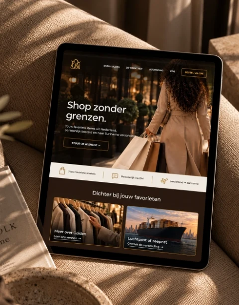 Golden Angel Society website op een tablet